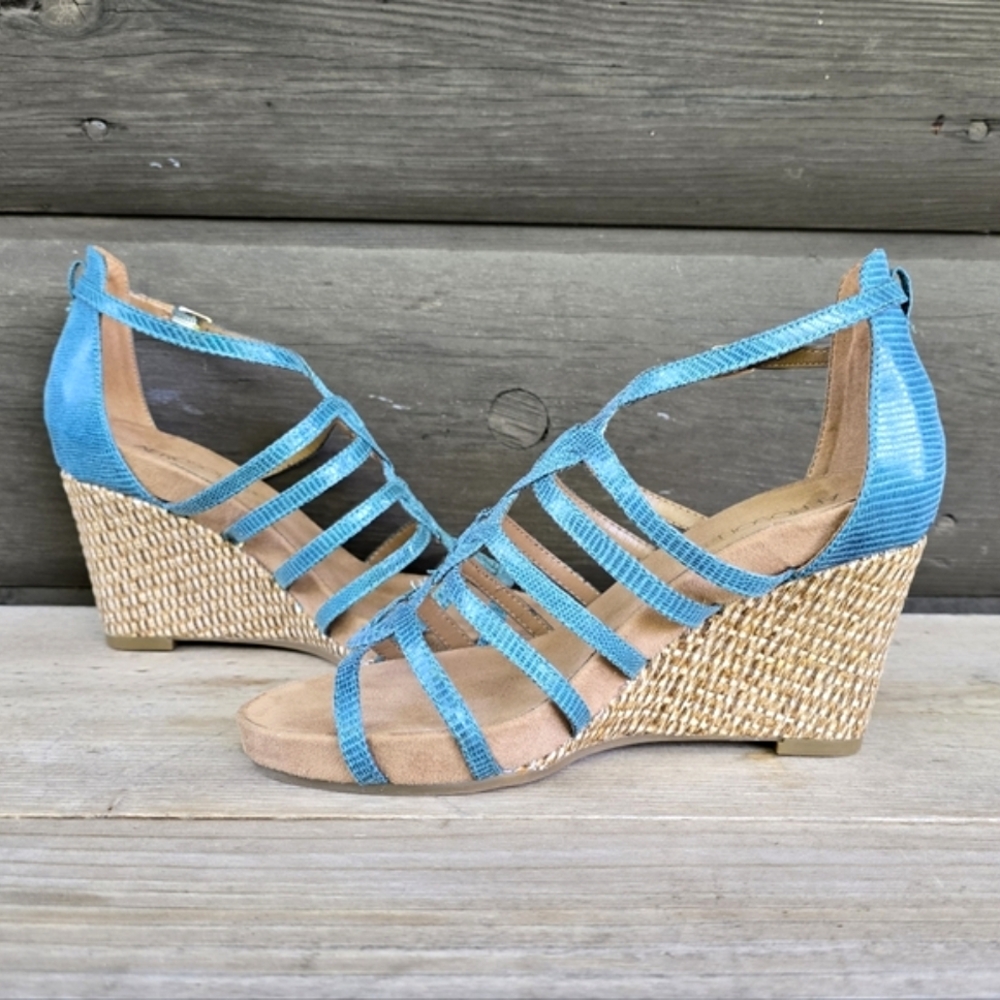 AEROSOLES Great Plush Coastal Boho Luxe Caged Comfort Cork Wedge Sandals 7M - Picture 6 of 16